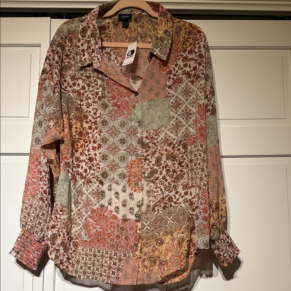 Daytrip Patchwork Floral Button-Down Shirt in Pin… - image 1